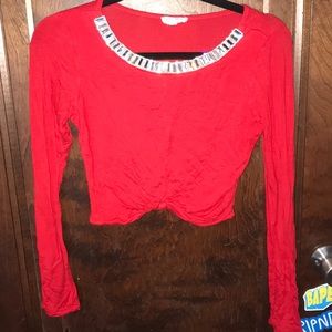 Red Long Sleeve Crop Top